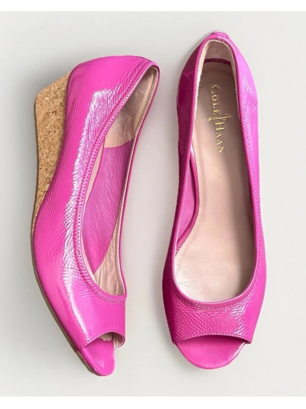 COLE HAAN NIKE AIR TALI Peep Toe Ballet Wedge Cork Sandal PINK Leather WMN 9.5AA